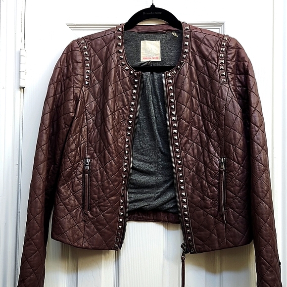 Rebecca Taylor Burgandy Quilted Leather Jacket, Size S - Picture 8 of 12